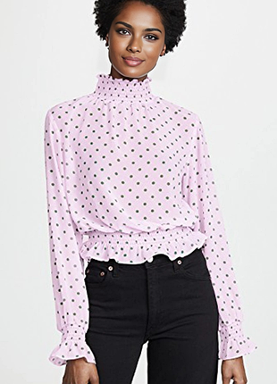 Брендовая шифоновая блузка "glamorous" сиреневая в зеленый горох. размер uk14/eur42.