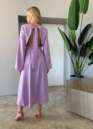 Женское легкое праздничное, элегантное нежное, длинное платье с открытой спиной с длинными рукавами