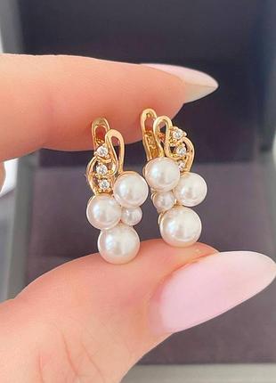 Классические серьги медсплав медзолото, жемчуг жемчуг бусины жемчужины фианиты камешки