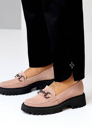 16641 лофери замшеві, туфлі на тракової підошві, мокасини