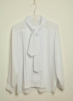 Белая шифоновая блузка рубашка двубортная винтажная с воротником бантом скидки 1+1=31 фото