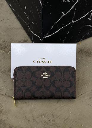 Premium | женский кошелек coach коричневый на много отделений большой коуч