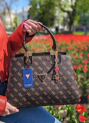 Premium | сумка женская  коричневая guess гесс  на три отделения люкс