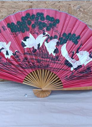 Очень большой веер веер на стену 90 см белые авиажонка на красном фоне настенный нарядный декор