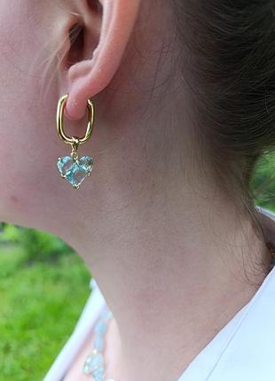 Серьги голубое сердце