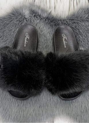 Шлепки с мехом  fashion