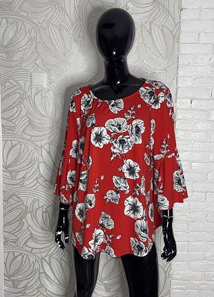 Трикотажна блуза у квітковий принт маки блузка великого розміру батал evan’s, xxxxl 56р