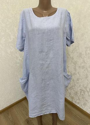 Голуба лляна сукня в стилі бохо 100% льон