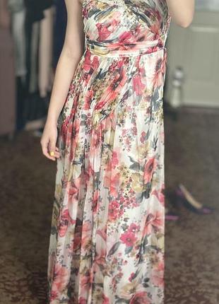 Сукня довга, святкова сукня на одне плече, квітковий принт