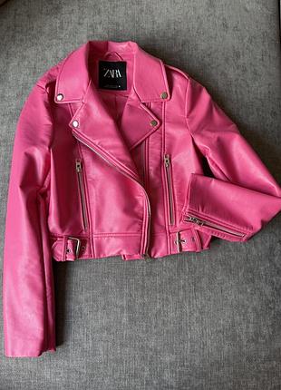 Куртка з еко-шкіри zara фуксія s