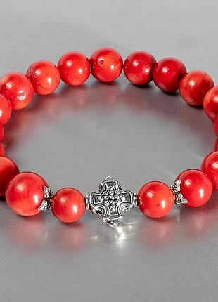 Коралл красный, ø8 мм., браслет, 145бк
