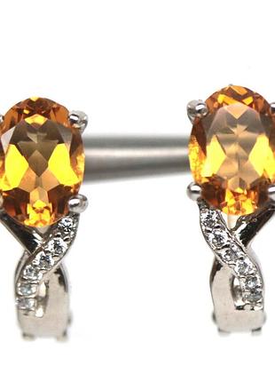 Цитрин серебряные серьги, 0179сц