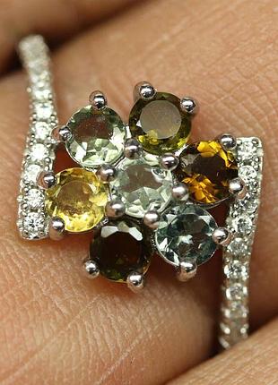 Турмалин разноцветный серебряное кольцо, 0290лт