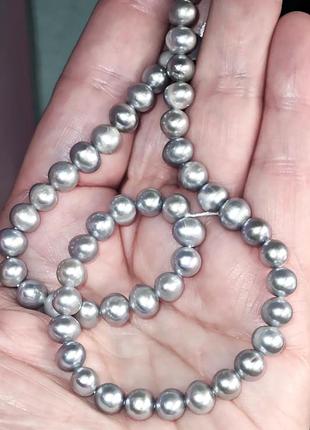 Жемчуг серебристый бусы ø6-7 мм. 40 см., 0500ож