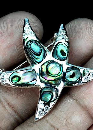 Перламутр серебряная брошь морская звезда, 008рп