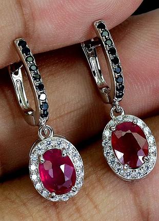 Рубін і шпінель срібні сережки, 0258ср