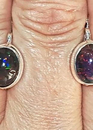 Опал чорний срібні сережки, 0288со