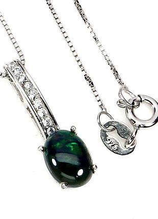 Опал черный серебряное колье, 083по