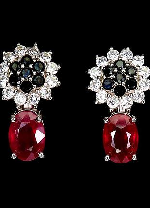 Рубін і шпінель срібні сережки, 0257ср