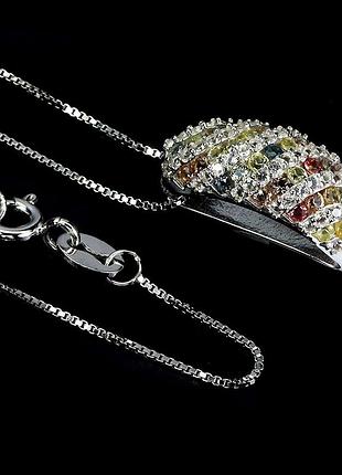 Сапфир разноцветный серебряное колье, 081пс