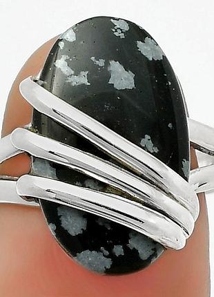 Обсидиан снежный серебряное кольцо, 0435ло