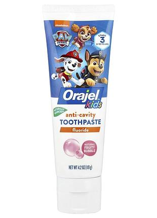 Детская зубная паста с фтором от кариеса 2-10 orajel kids собачий патруль