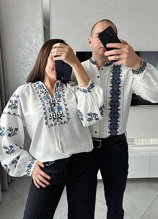 Вышиванка женская летняя современная сетка блуза вышитая рубашка белая 5766 004