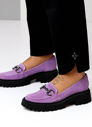 16648 лофери замшеві, туфлі на тракової підошві, мокасини