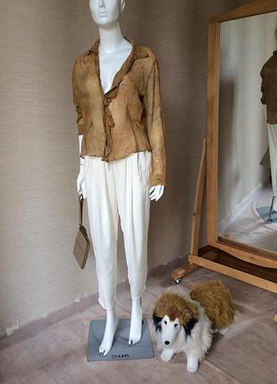 Жіноча напівпрозора гірчична  сорочка з натурального шовку