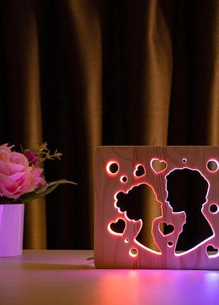 Светильник ночник  из дерева  "поцелуй" с пультом и регулировкой цвета, двойной rgb