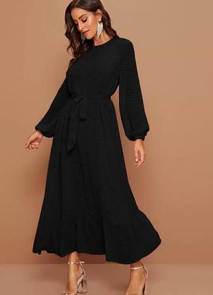 Черное шифоновое платье миди платье гладичное р л красивый рукав