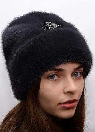 Жіноча висока зимова норкова шапка рукавичка