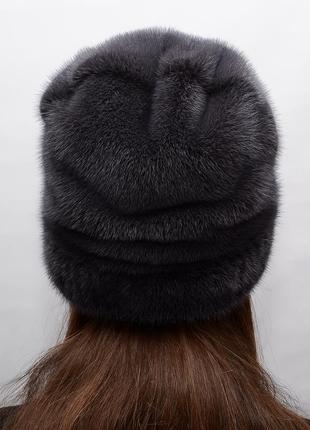 Жіноча висока зимова норкова шапка рукавичка4 фото