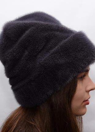 Женская высокая зимняя норковая шапка рукавичка3 фото