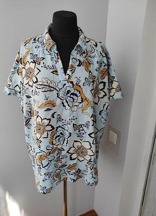 Льняная блузка рубашка 55% лен в цветочный принт 20 р от f&amp;f