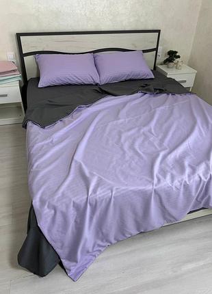 Двоколірна постільна білизна страйп бязь, чорний+лаванда, усі розміри