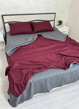 Двоколірна постільна білизна страйп бязь, сірий+бордо, усі розміри
