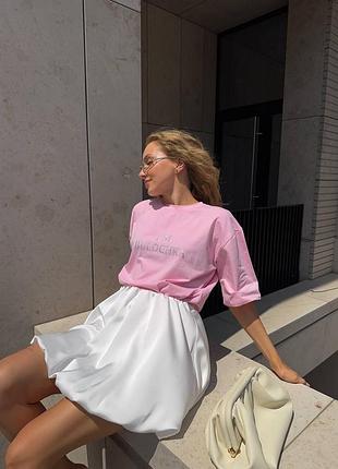 Жіноча ніжна сатінова коротка спідниця-балон міні біла