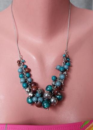 Чокер, ожерелье ассорти бирюсового цвета, пласстик+дерево (43 см)