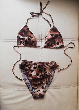 Купальник женский леопардовый высокие трусы