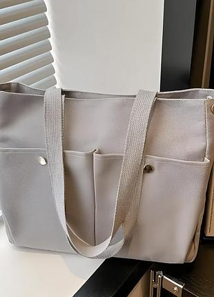 Жіноча сумка шопер сіра тканинна з довгими ручками