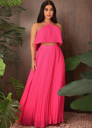 Летний женский плиссированный комплект, длинная юбка и топ,shein, размер s