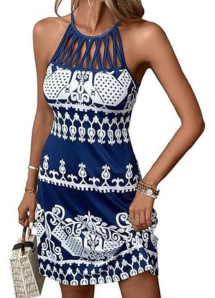 Синя сукня з білим розписом