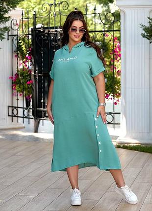 Женское летнее платье большого размера батал свободное с короткими рукавами спортивное оливка мята бирюза