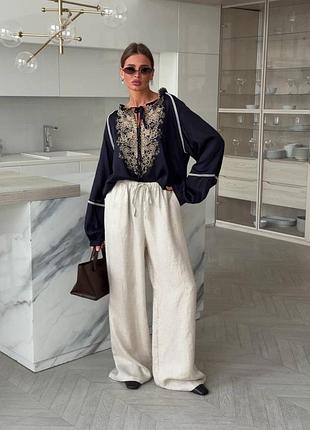 Брюки літо широкі шоколад кремові