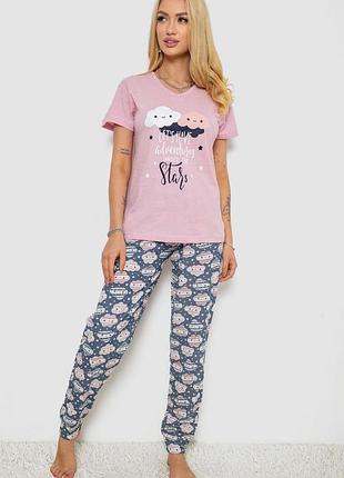 Пижама женская с принтом, цвет розово-серый, 243r9212