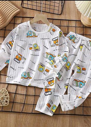 Піжама для хлопчика на літо, бавовняна піжама з перфорацією, будівельна техніка