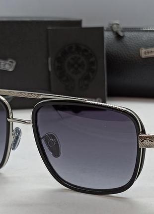 Chrome hearts окуляри чоловічі сонцезахисні сіро-фіолетовий градієнт у сріблястому металі