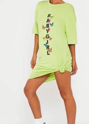 Isawitfirst. товар из англии. неоновое платье футболка с принтом бабочек.