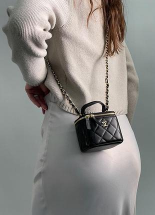Сумка премиум classic black lambskin pearl crush mini vanity case